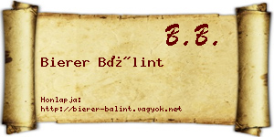 Bierer Bálint névjegykártya